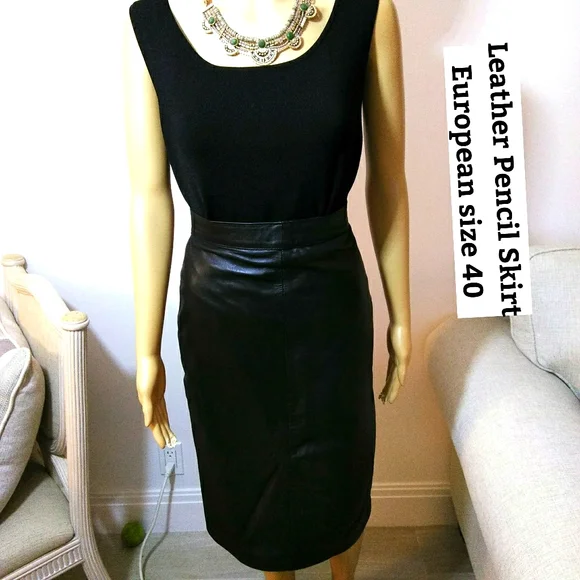 Black leather pencil skirt Euro Sz 40 Us Sz 8 - Picture 1 of 10